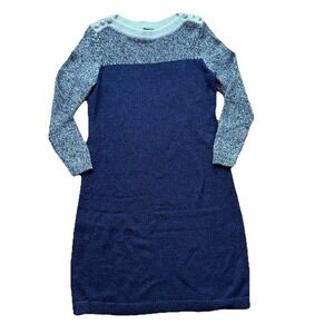 Talbots Women Size Small Sweater Dress Nautical Blue Cotton Knit Long Sleeve